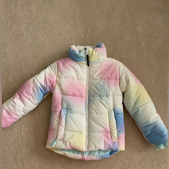 All in Motion Girl Short Puffer Jacket Winter Coat Rainbow Print Sz S 6 / 6X - Picture 1 of 8